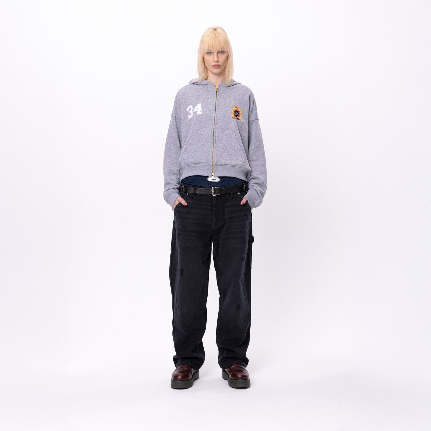 Jockey club Zip Hoodie in Grey melange