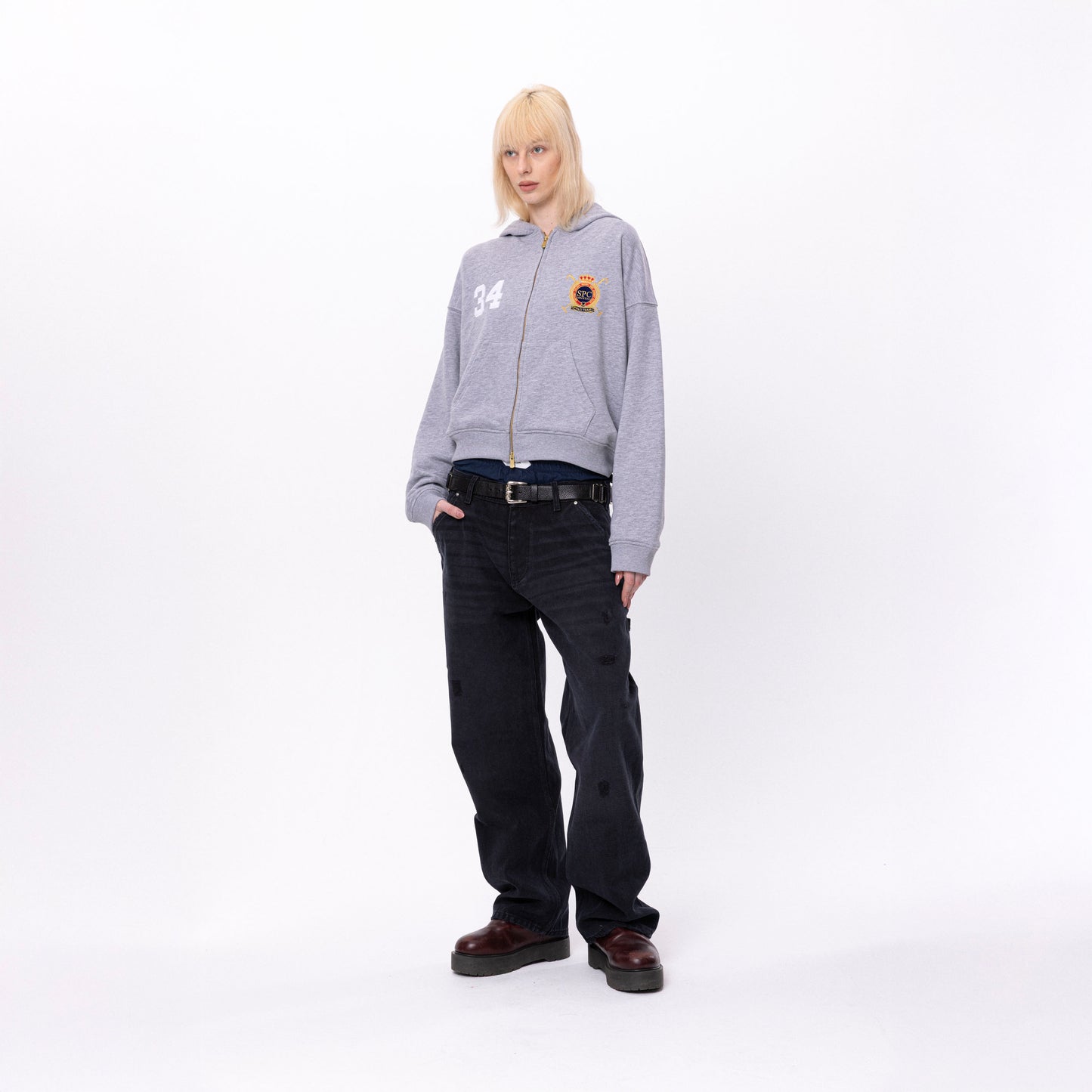 Jockey club Zip Hoodie in Grey melange