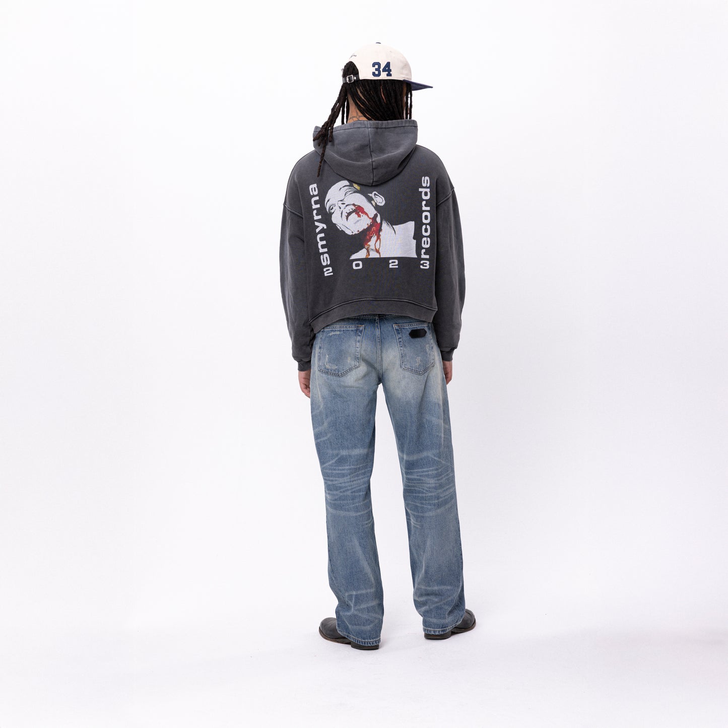 Records hoodie in washed black