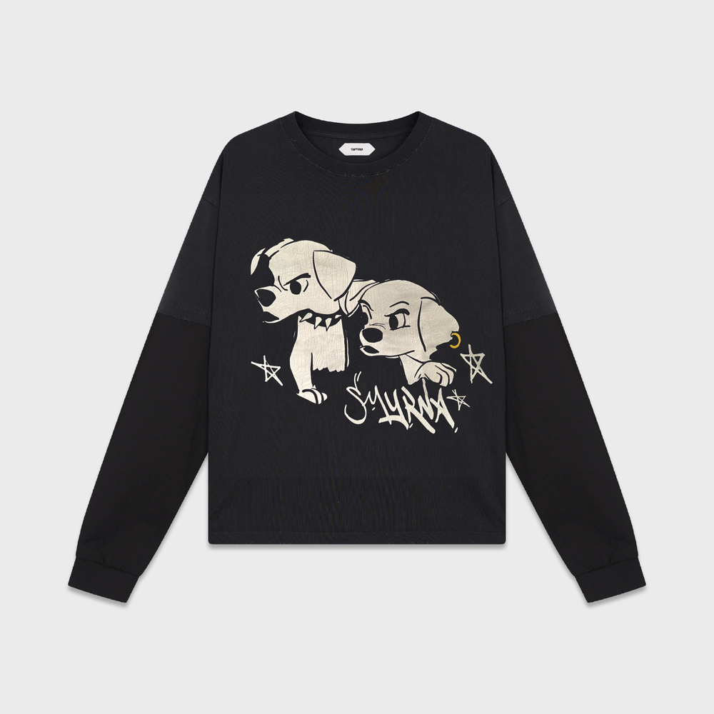 Goth puppies l/s t-shirt in washed black