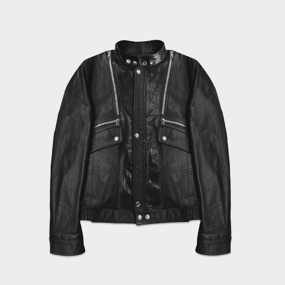 Multizip Leather Python Moto Jacket