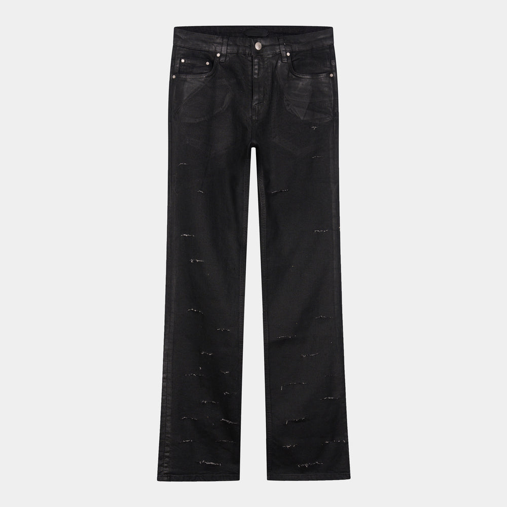 Destroyed wax jeans in black