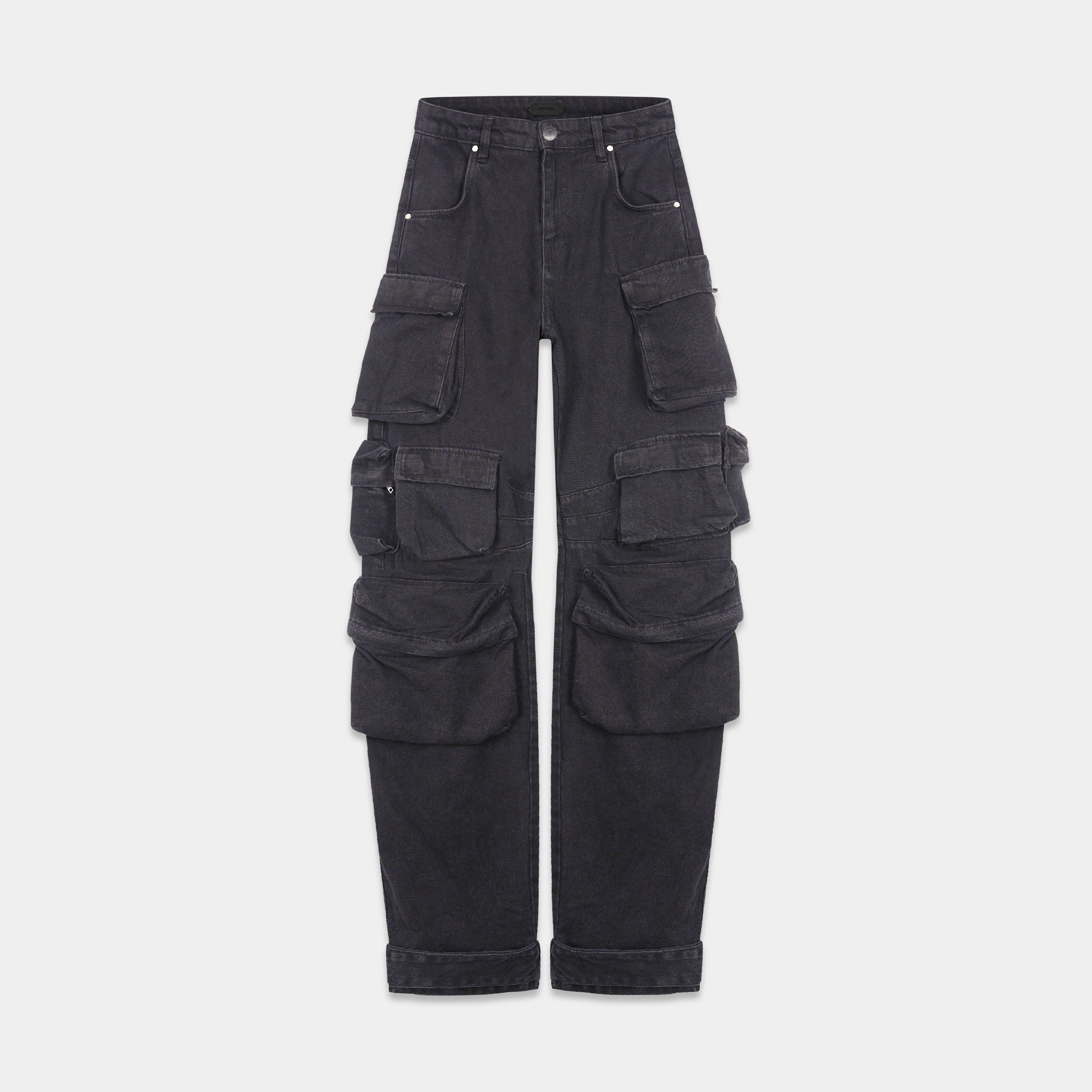 Multi pocket wide cargo pants in black Jeans SMYRNA