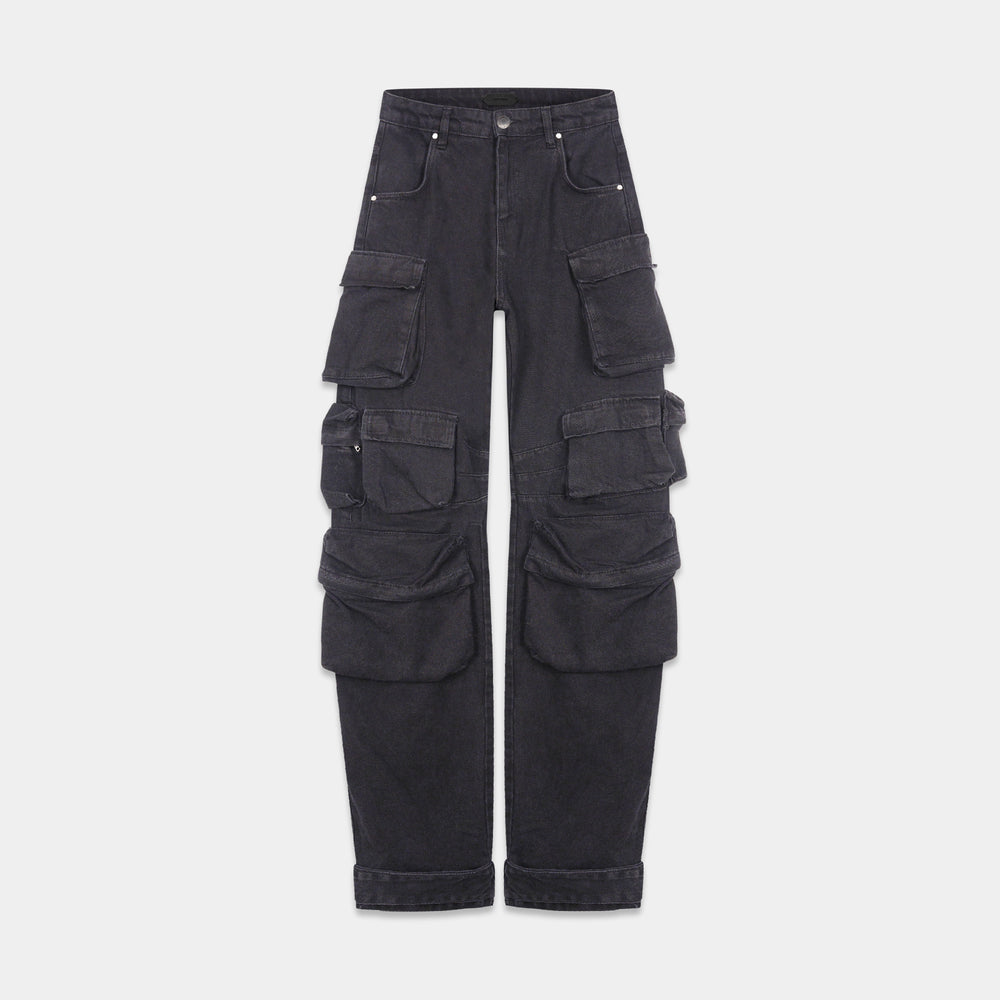 SMYRNAMulti pocket wide cargo pants in black W - Jeans