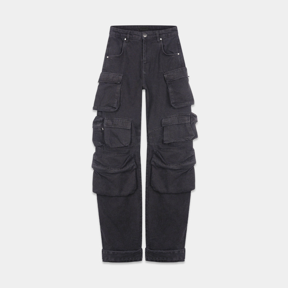 SMYRNAMulti pocket wide cargo pants in black - Jeans