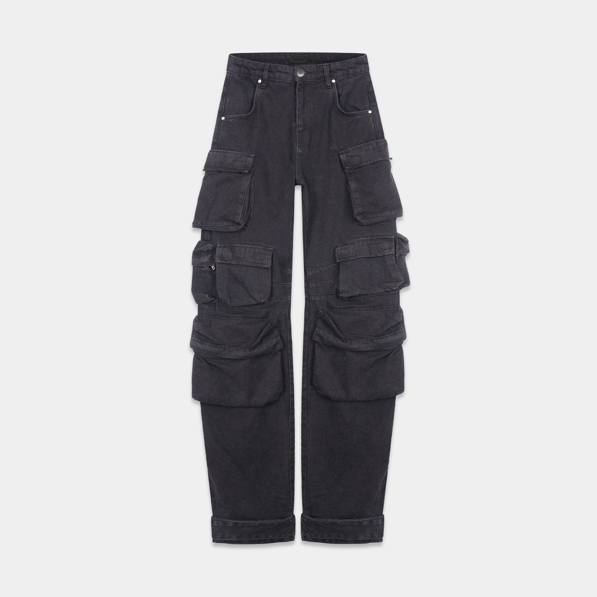 Multi pocket wide cargo pants in black