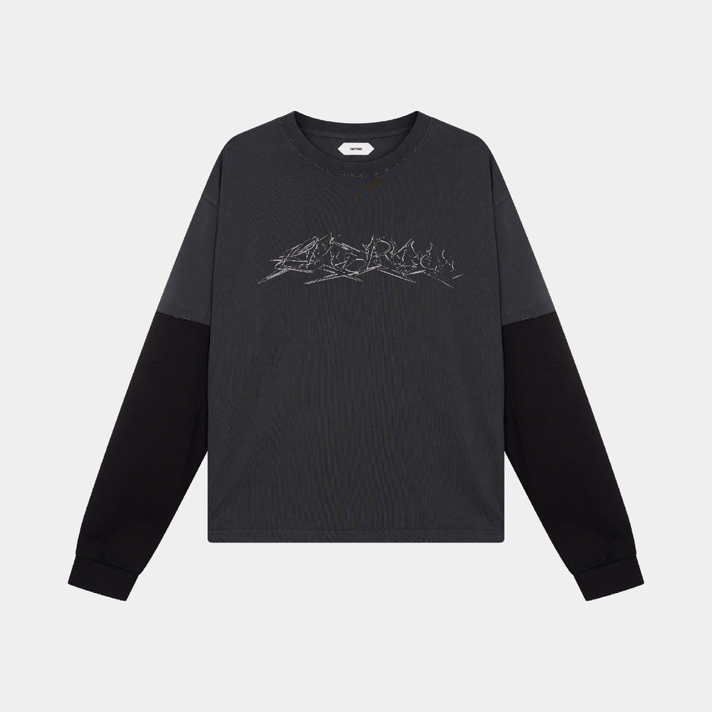 SMYRNA Two-color vital L/S t-shirt in washed black - Longsleeve