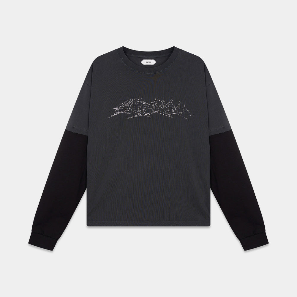 SMYRNATwo-color vital L/S t-shirt in washed black W - Longsleeve