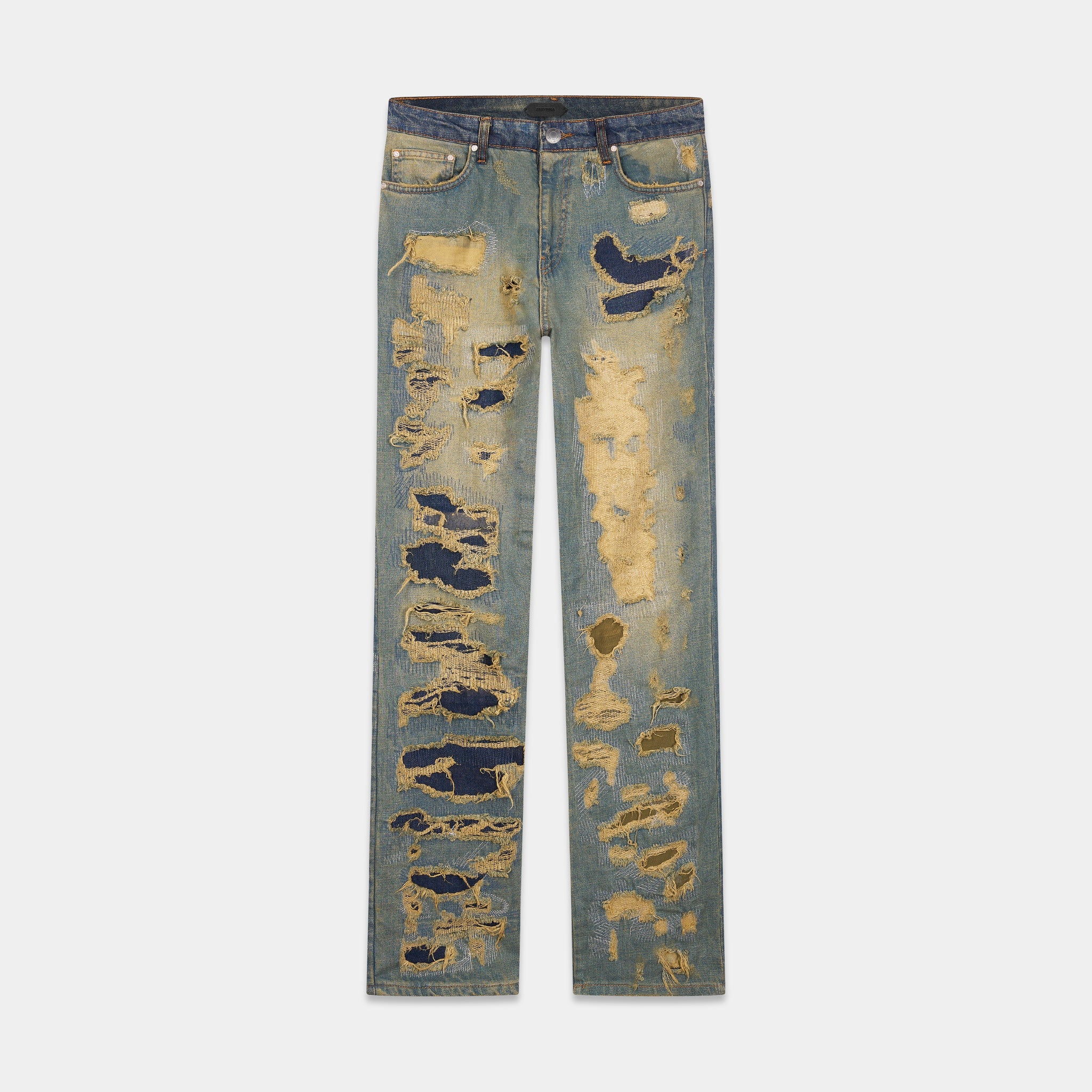 Destroyed repair jeans in blue